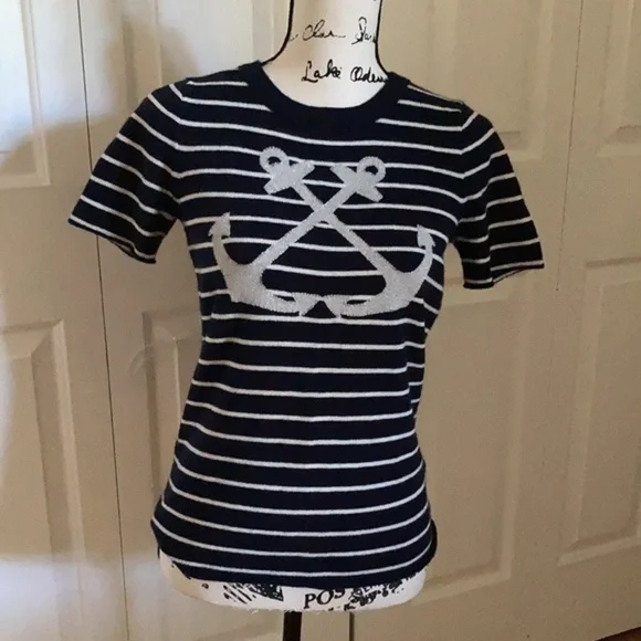 J. Crew Italian Cashmere Anchor stripe top Sm XS - Picture 3 of 8